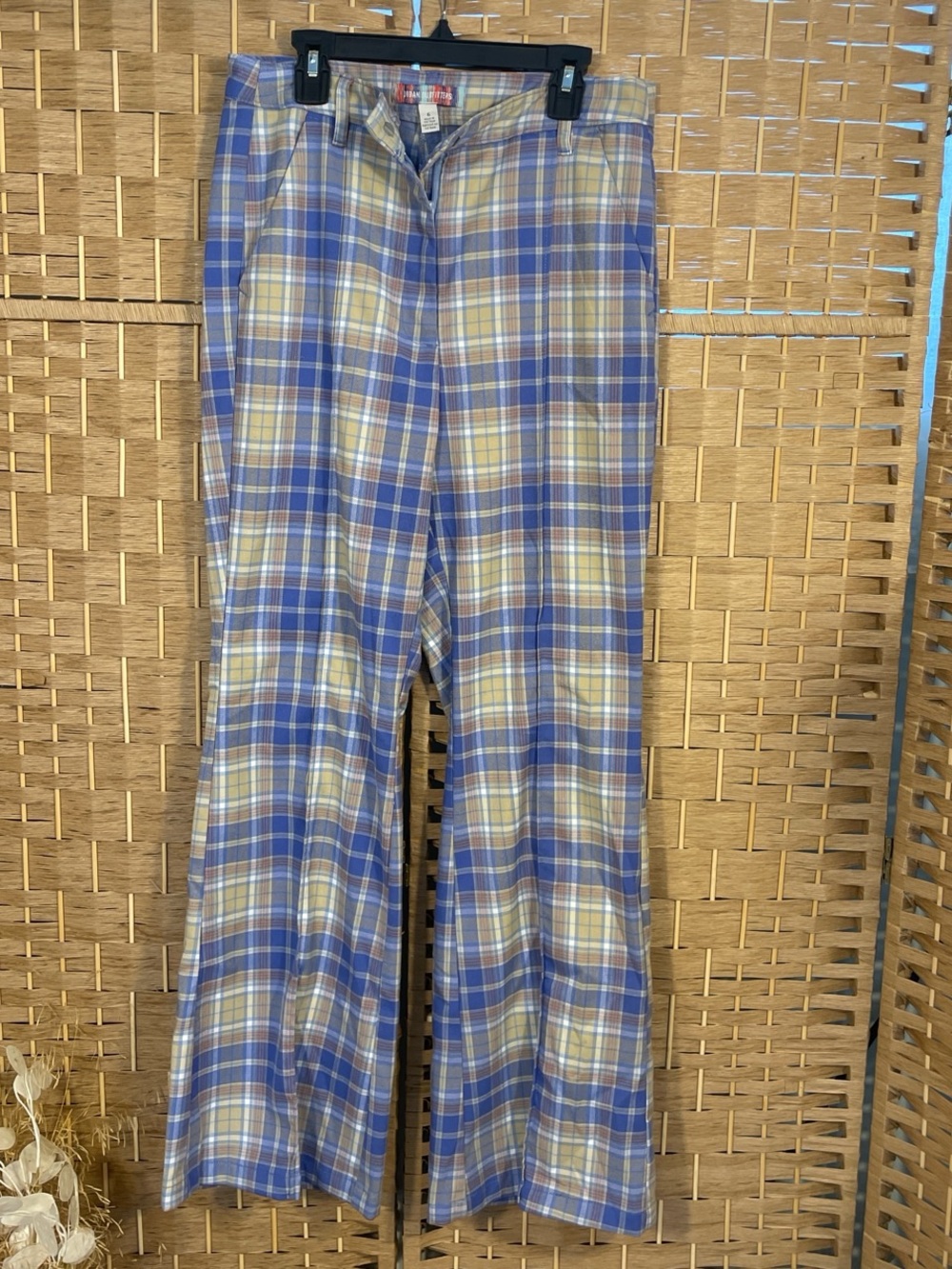 Urban Outfitters Blue and tan  plaid high rise flare leg trousers.